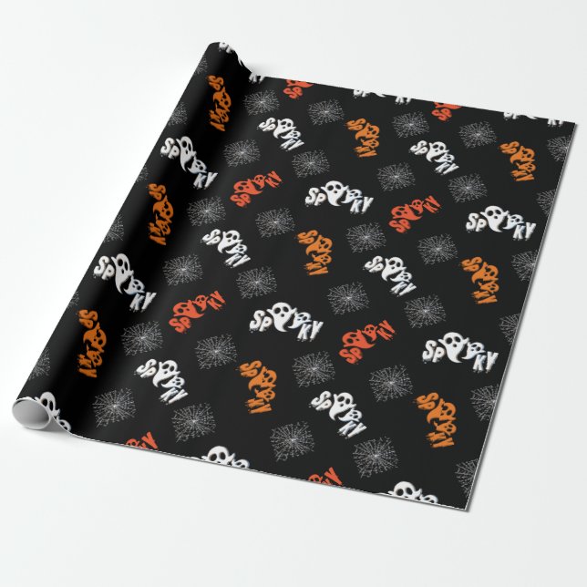 Cute Spooky Ghost Pattern Halloween Gifts Wrapping Paper (Unrolled)