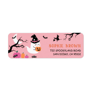 Cute& Spooky Ghost Pink Halloween Return Address