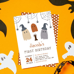 Cute Spooky Ghosts and Spiders First Birthday Invi Invitation