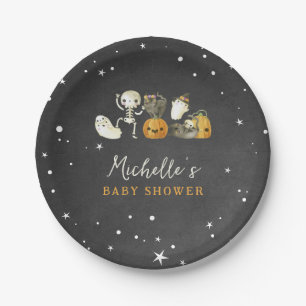 Cute Spooky Ghosts Cats Halloween Fall Baby Shower Paper Plate