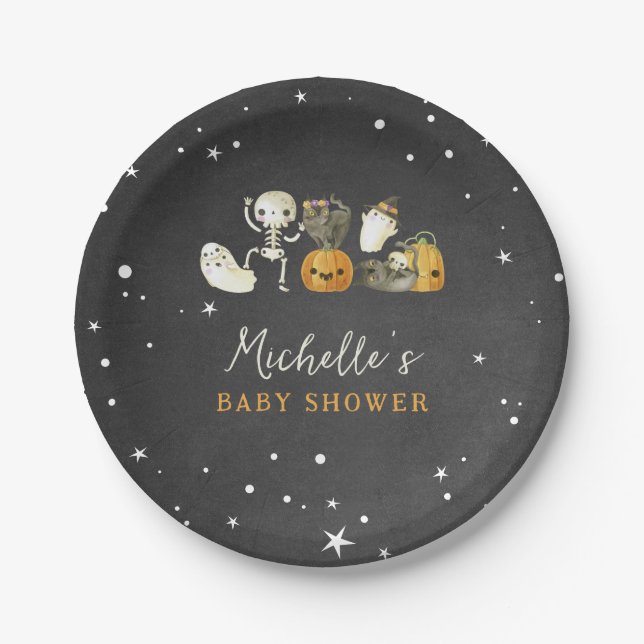 Cute Spooky Ghosts Cats Halloween Fall Baby Shower Paper Plate (Front)