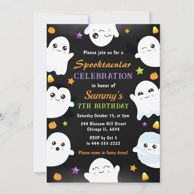 Cute Spooky Ghosts Halloween Birthday Invitation (Front)