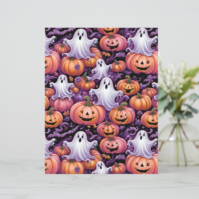Cute Spooky Ghosts & Jack-o'-Lantern Pattern Paper (Standing Front)