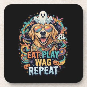 Cute Spooky Golden Retriever Halloween Dog Coaster