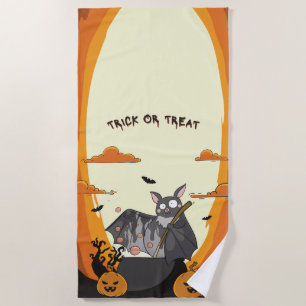 Cute Spooky Halloween Bat Party Beach Towel