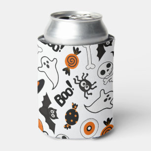 Cute Spooky Halloween Black and Orange Can Cooler