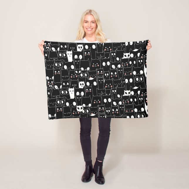 Cute Spooky Halloween Black White Cartoon Animal Fleece Blanket (In Situ)