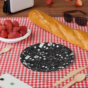 Cute Spooky Halloween Black White Cartoon Animal Paper Plate