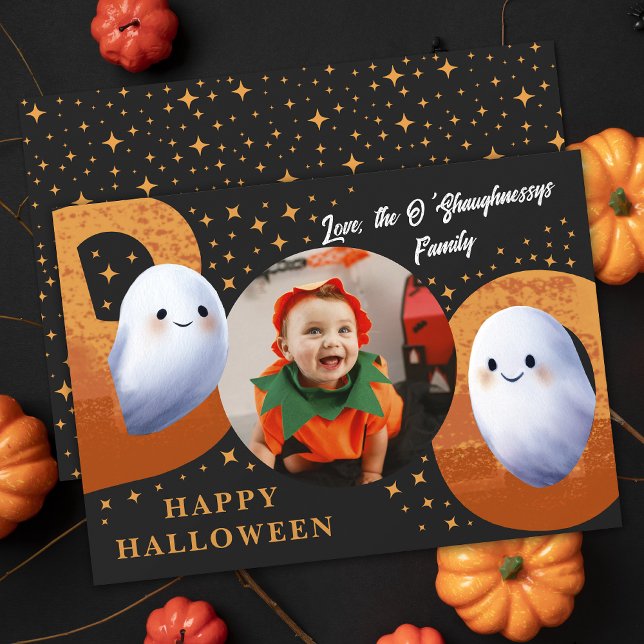Cute Spooky Halloween Boo Ghost Photo Holiday Card (Creator Uploaded)