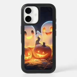 Cute Spooky Halloween Cartoon Ghosts Glowing Pumpk