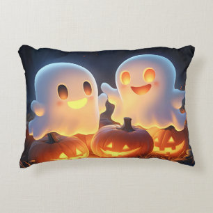 Cute Spooky Halloween Cartoon Ghosts Glowing Pumpk Decorative Cushion