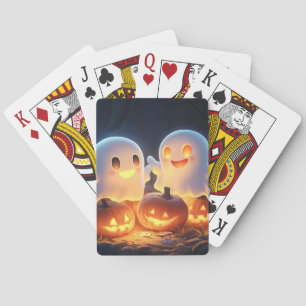 Cute Spooky Halloween Cartoon Ghosts Glowing Pumpk Playing Cards