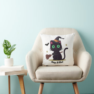 Cute Spooky Halloween Cats & Haunted House Pattern Cushion