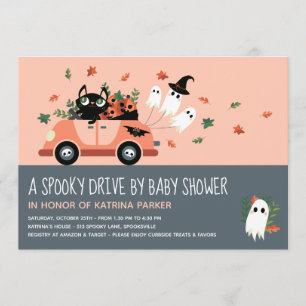Cute Spooky Halloween Drive By Blush Baby Shower Invitation
