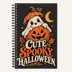 Cute Spooky Halloween Ghost Pumpkin Retro Illustra Notebook