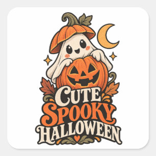 Cute Spooky Halloween Ghost Pumpkin Vintage Typogr Square Sticker