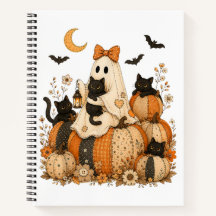 Cute Spooky Halloween Ghost with Black Cats