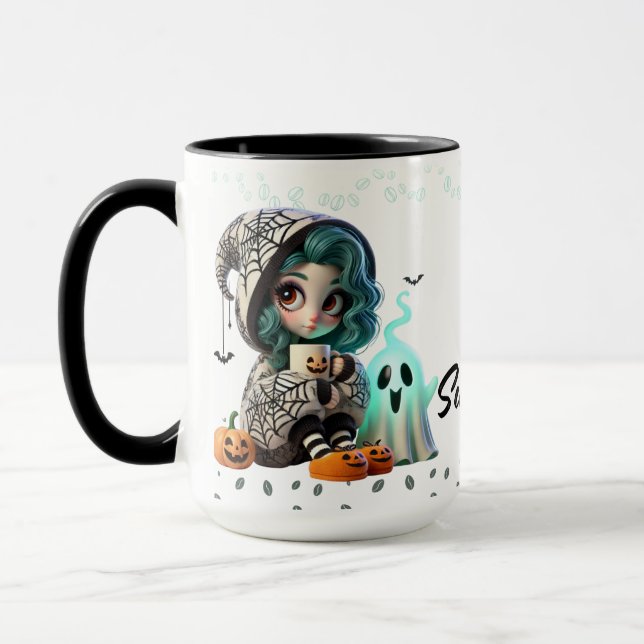 Cute Spooky Halloween Girl Coffee Classic Mug (Left)