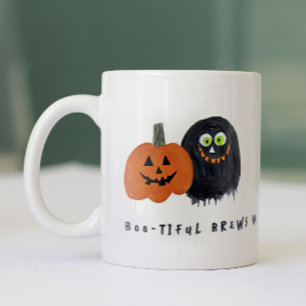 Cute Spooky Halloween Monsters Crew Black Sketch Two-Tone Coffee Mug