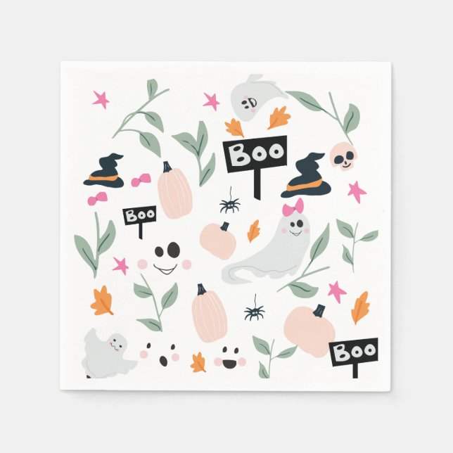 Cute Spooky | Halloween Party Ghosts Napkin (Front)