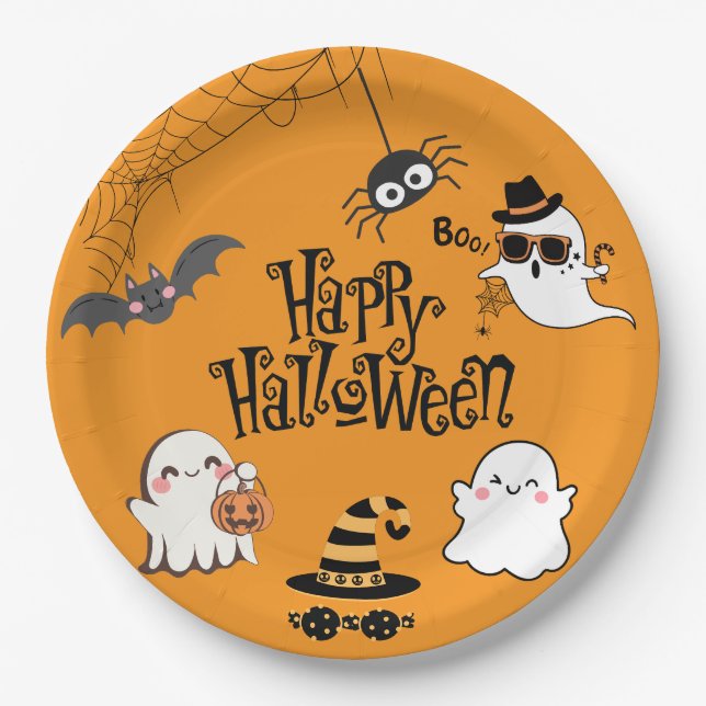 Cute & Spooky Halloween Party Paper Plates  (Front)