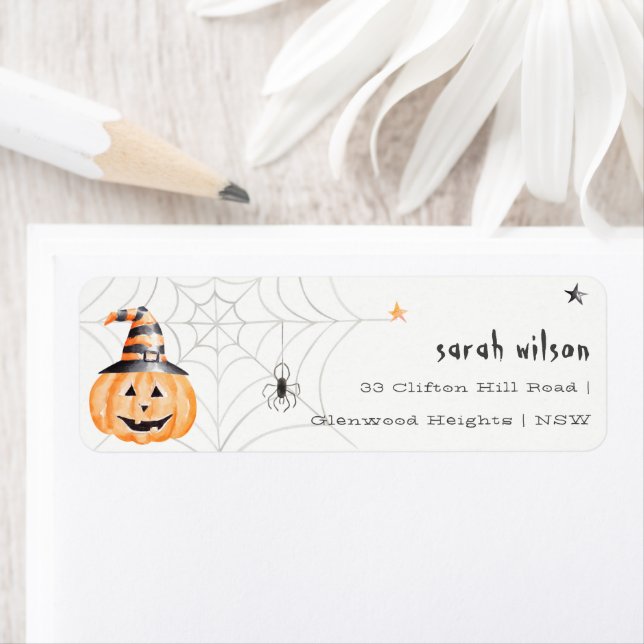 Cute Spooky Halloween Pumpkin Spider Address (Insitu)