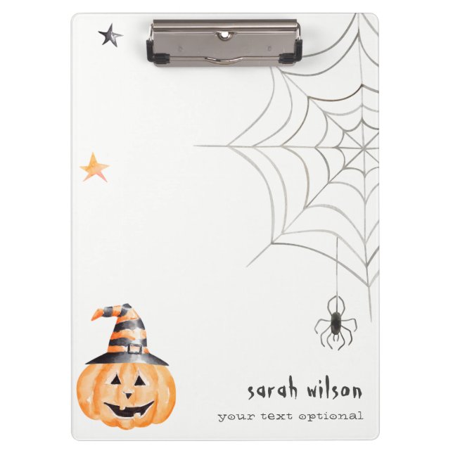 Cute Spooky Halloween Pumpkin Spider Web Stars Clipboard (Front)