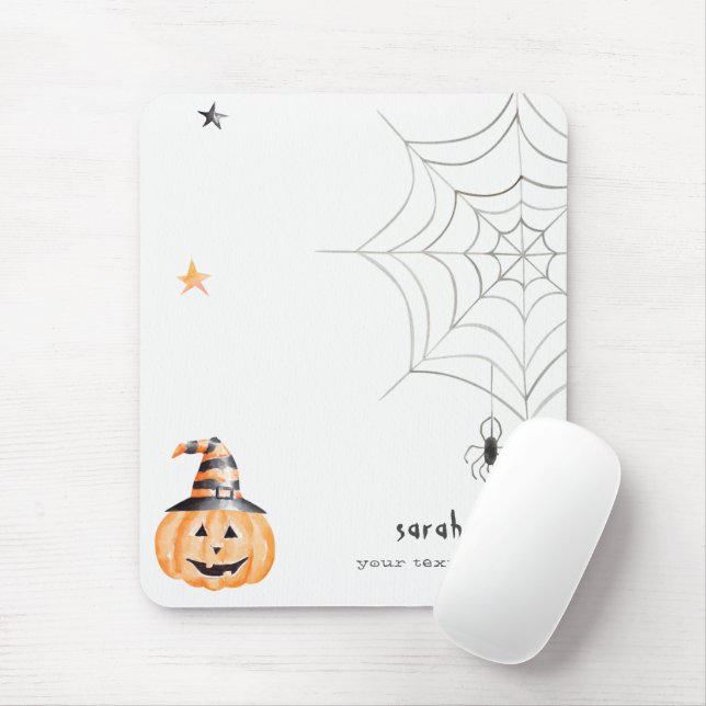 Cute Spooky Halloween Pumpkin Spider Web Stars Mouse Mat (With Mouse)