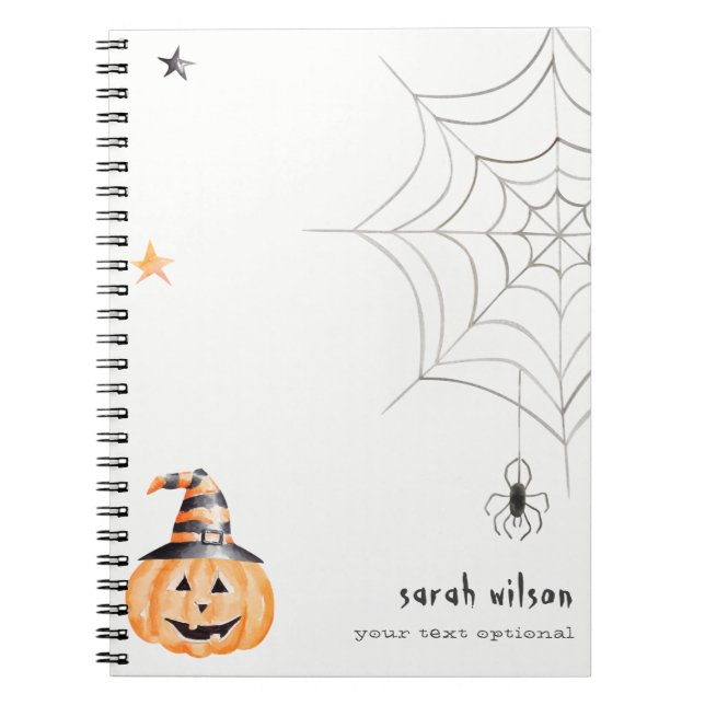 Cute Spooky Halloween Pumpkin Spider Web Stars Notebook (Front)
