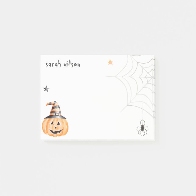 Cute Spooky Halloween Pumpkin Spider Web Stars Post-it Notes (Front)