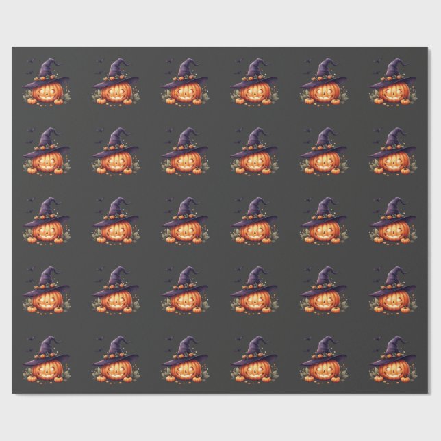 Cute Spooky Halloween – Pumpkin  Wrapping Paper (Flat)