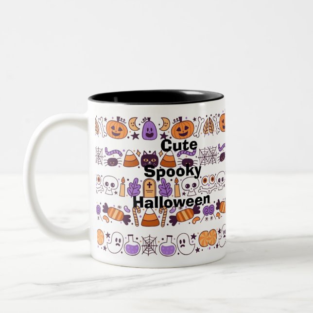 Cute spooky Halloween seamless pattern Two-Tone Coffee Mug (Left)