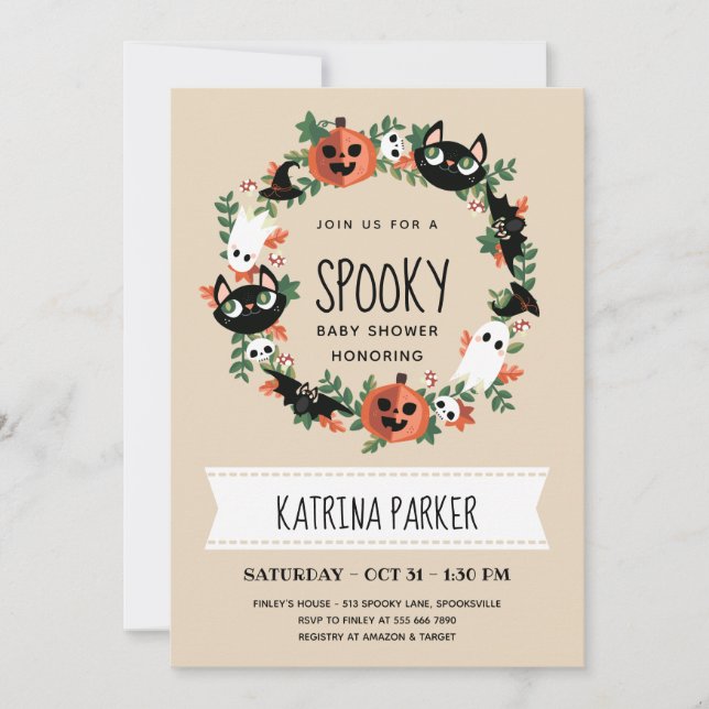 Cute Spooky Halloween Wreath Baby Shower Invitation (Front)