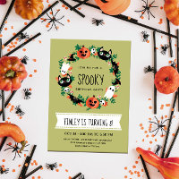 Cute Spooky Halloween Wreath Green Kids Birthday
