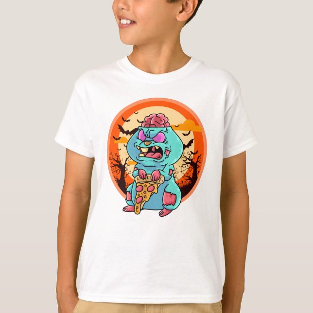 Cute Spooky Halloween Zombie Hamster with Pizza T-Shirt (Front)