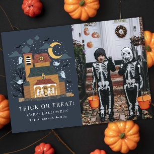 Cute Spooky Haunted House Halloween Photo Card