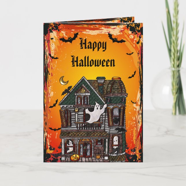 Cute Spooky Haunted House Jewels Halloween Card (Front)