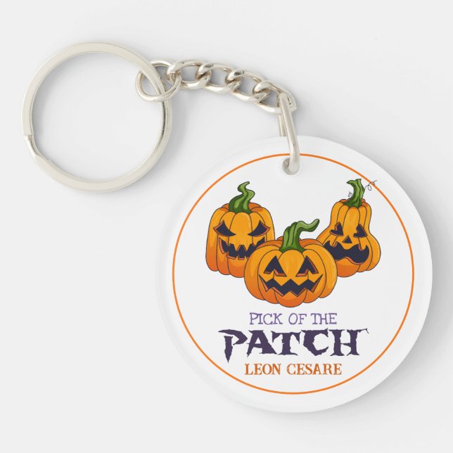 Cute Spooky Jack O Lantern Halloween Pumpkin Patch Key Ring (Front)