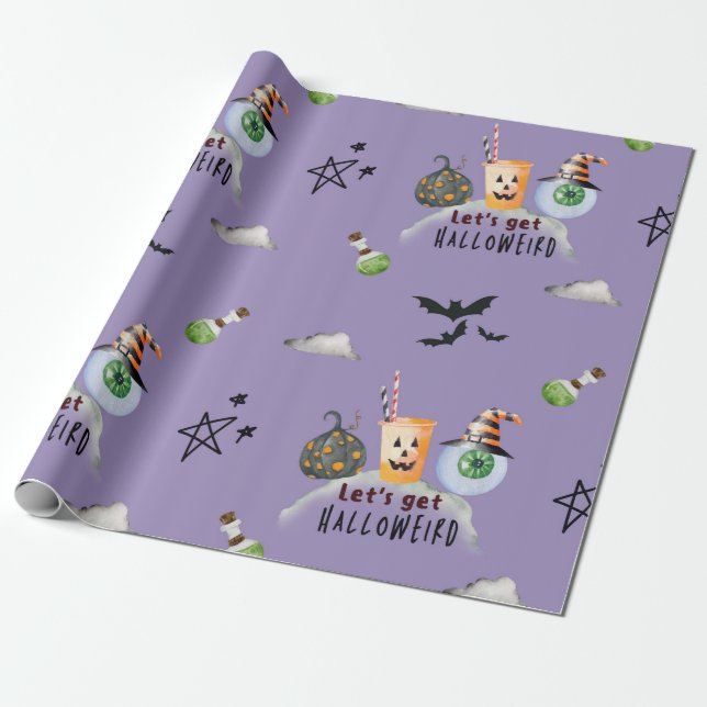 Cute Spooky Lets get Halloweird Trick or Treat Wrapping Paper (Unrolled)