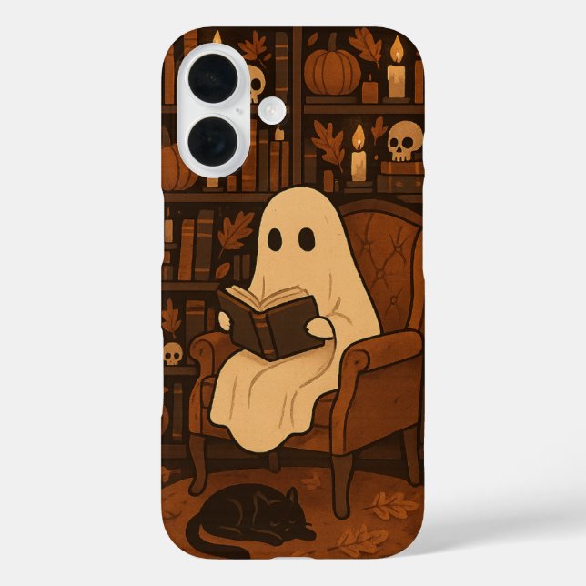 Cute Spooky Library, Autumn Reading Ghost Case-Mate iPhone Case (Back)