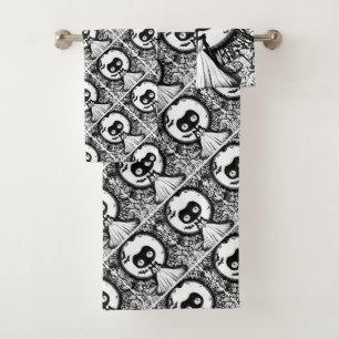 Cute Spooky Monster and Bats Halloween  Bath Towel Set