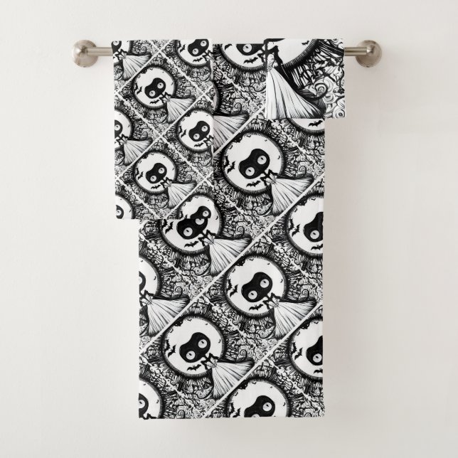 Cute Spooky Monster and Bats Halloween  Bath Towel Set (Insitu)