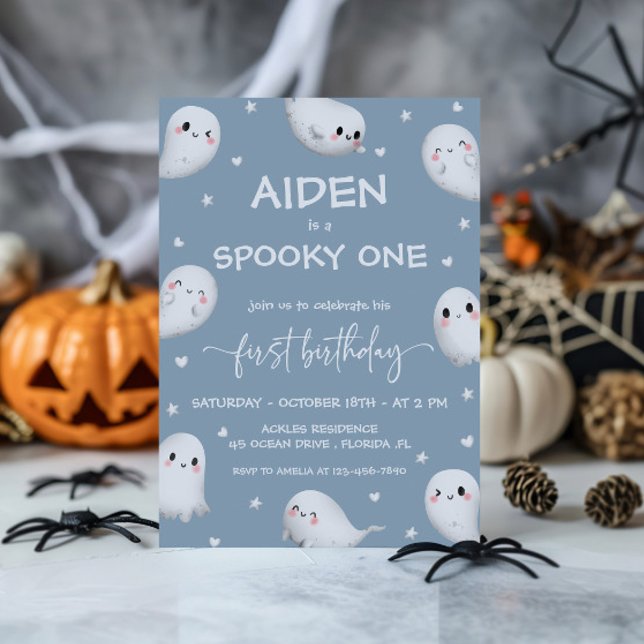 Cute Spooky One Halloween Boy 1st Birthday Invitation (Creator Uploaded)