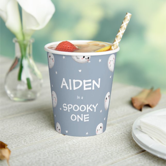 Cute Spooky One Halloween Boy 1st Birthday Paper Cups (Insitu)