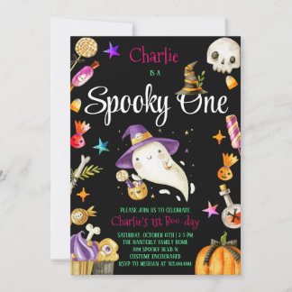 Cute Spooky One Halloween Ghost 1st Boy Birthday  Invitation