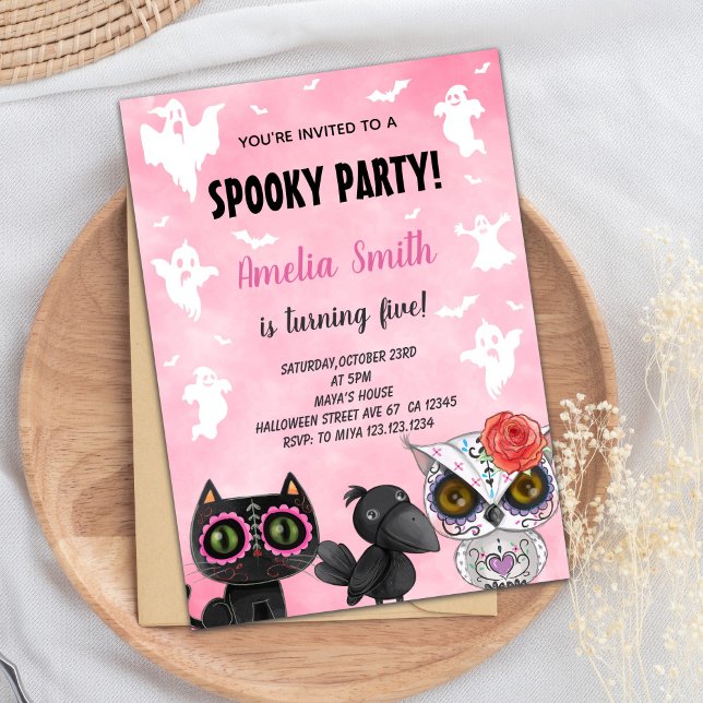 Cute Spooky Party Card for Kids or Adults (Black Cat Halloween Birthday Invitations)