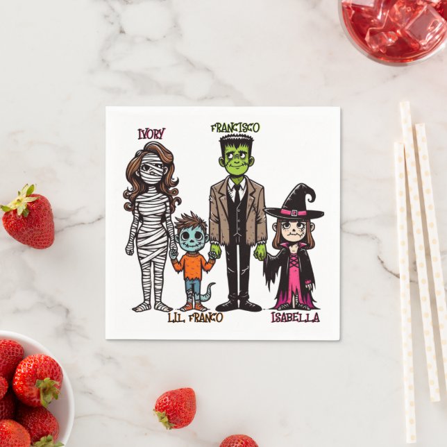 Cute & Spooky Personalised Family Halloween Napkin (Insitu)