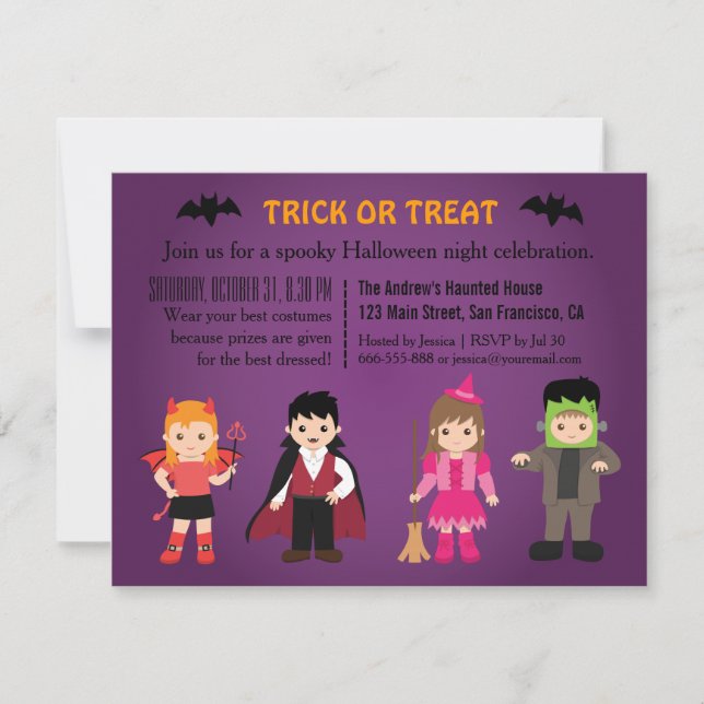 Cute Spooky Purple Halloween Party Invitation (Front)
