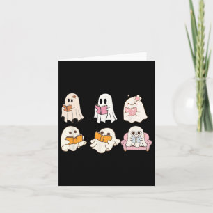 Cute Spooky Reading Book Halloween Fall Ghost Autu Card