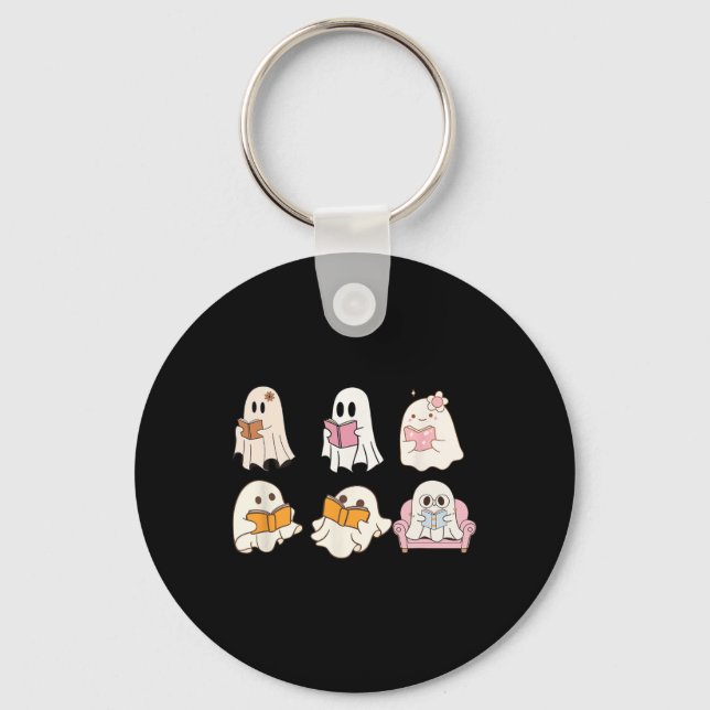 Cute Spooky Reading Book Halloween Fall Ghost Autu Key Ring (Front)